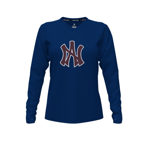 [CUS-DFW-TEES-CMF-VNK-LSL-NVY-FYXS-LOGO1] Comfort T-Shirt (Female Youth XS, Navy, V Neck, Logo 1, Long Sleeve)