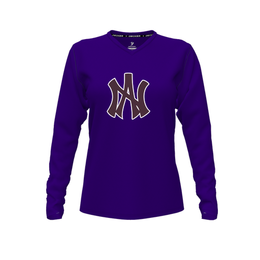 [CUS-DFW-TEES-CMF-VNK-LSL-PUR-FYXS-LOGO1] Decker Comfort T-Shirt (Female Youth XS, Purple, V Neck, Logo 1, Long Sleeve)
