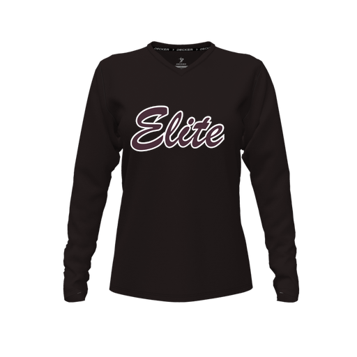 [CUS-DFW-TEES-PER-VNK-LSL-BLK-FYXS-LOGO3] Decker Performance T-Shirt (Female Youth XS, Black, V Neck, Logo 3, Long Sleeve)