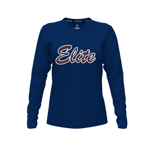 [CUS-DFW-TEES-PER-VNK-LSL-NVY-FYXS-LOGO3] Performance T-Shirt (Female Youth XS, Navy, V Neck, Logo 3, Long Sleeve)
