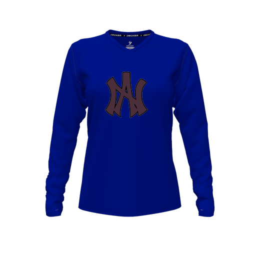 [CUS-DFW-TEES-PER-VNK-LSL-RYL-FYXS-LOGO2] Performance T-Shirt (Female Youth XS, Royal, V Neck, Logo 2, Long Sleeve)