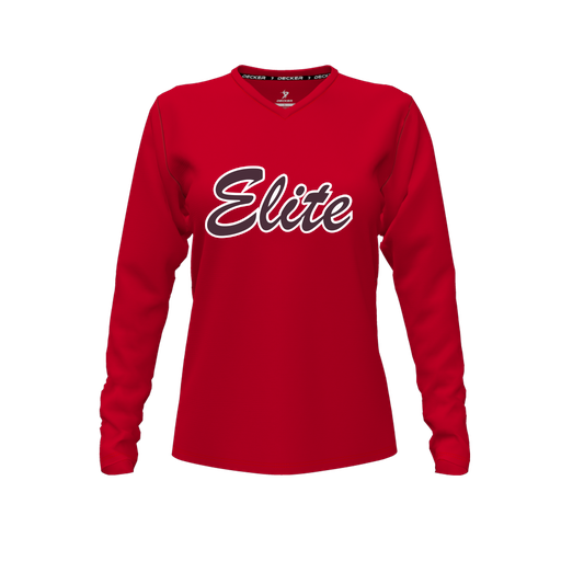 [FTLVPTRD-FYXS-LOGO3] Decker Performance T-Shirt (Female Youth XS, Red, V Neck, Logo 3, Long Sleeve)