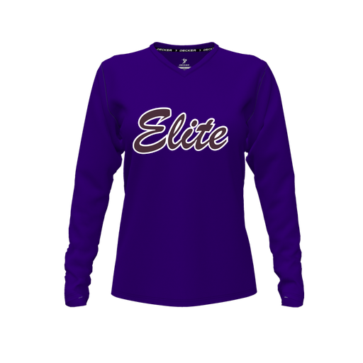 [CUS-DFW-TEES-PER-VNK-LSL-PUR-FYXS-LOGO3] Performance T-Shirt (Female Youth XS, Purple, V Neck, Logo 3, Long Sleeve)